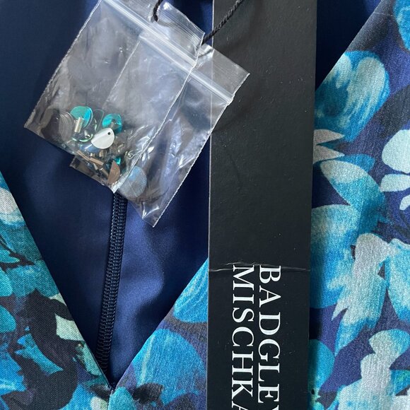 Badgley Mischka Blue Print Puff Sleeve Gown, Size 10 (NWT) - Picture 8 of 11